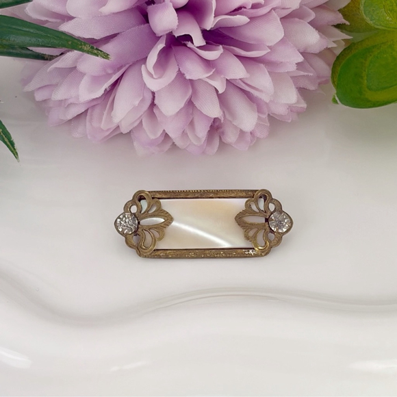 Antique Mother of Pearl Brooch Art Nouveau Edwardian Art Deco Gold Filled - Picture 4 of 10